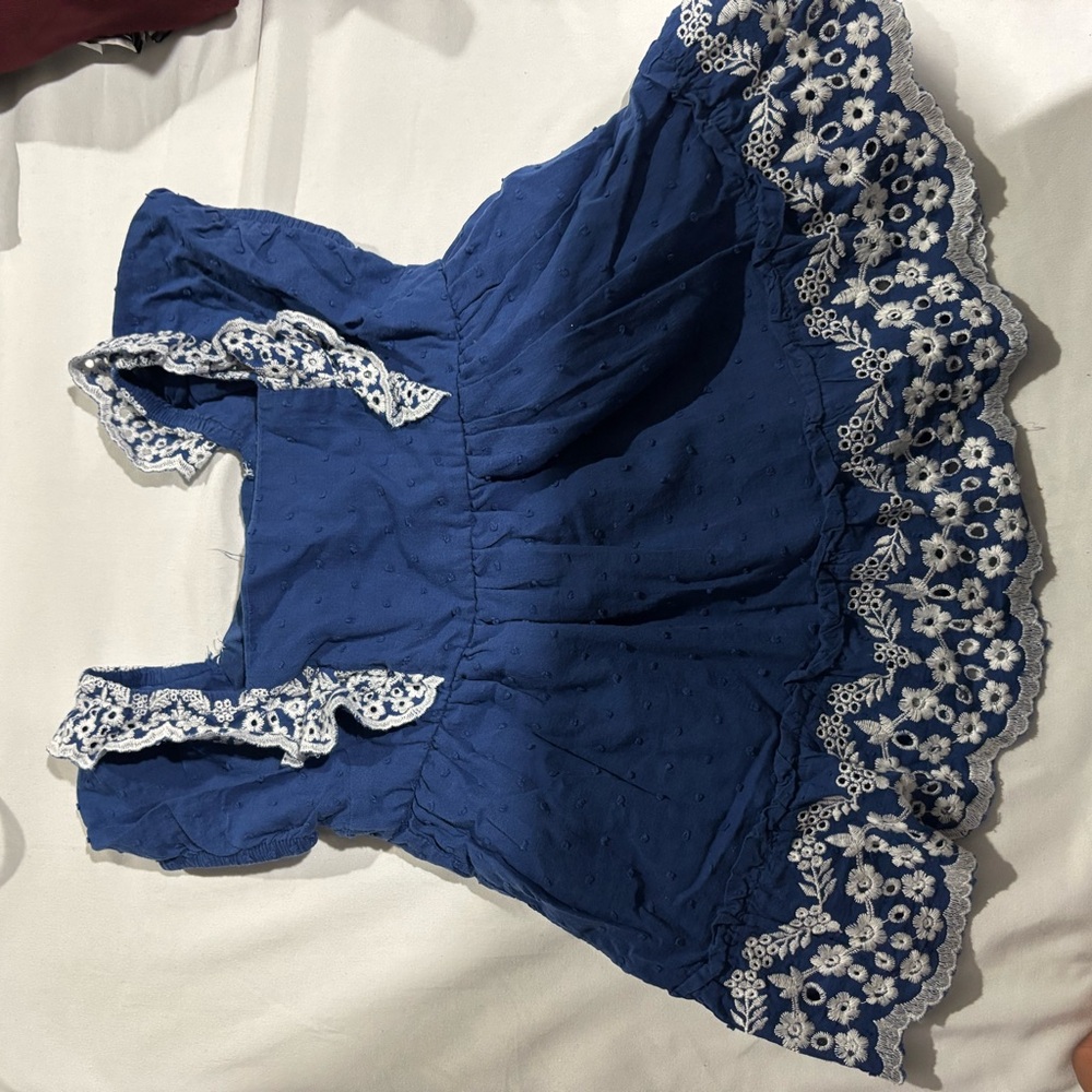 Hanna Andersson Navy Dress with White Lace Detail